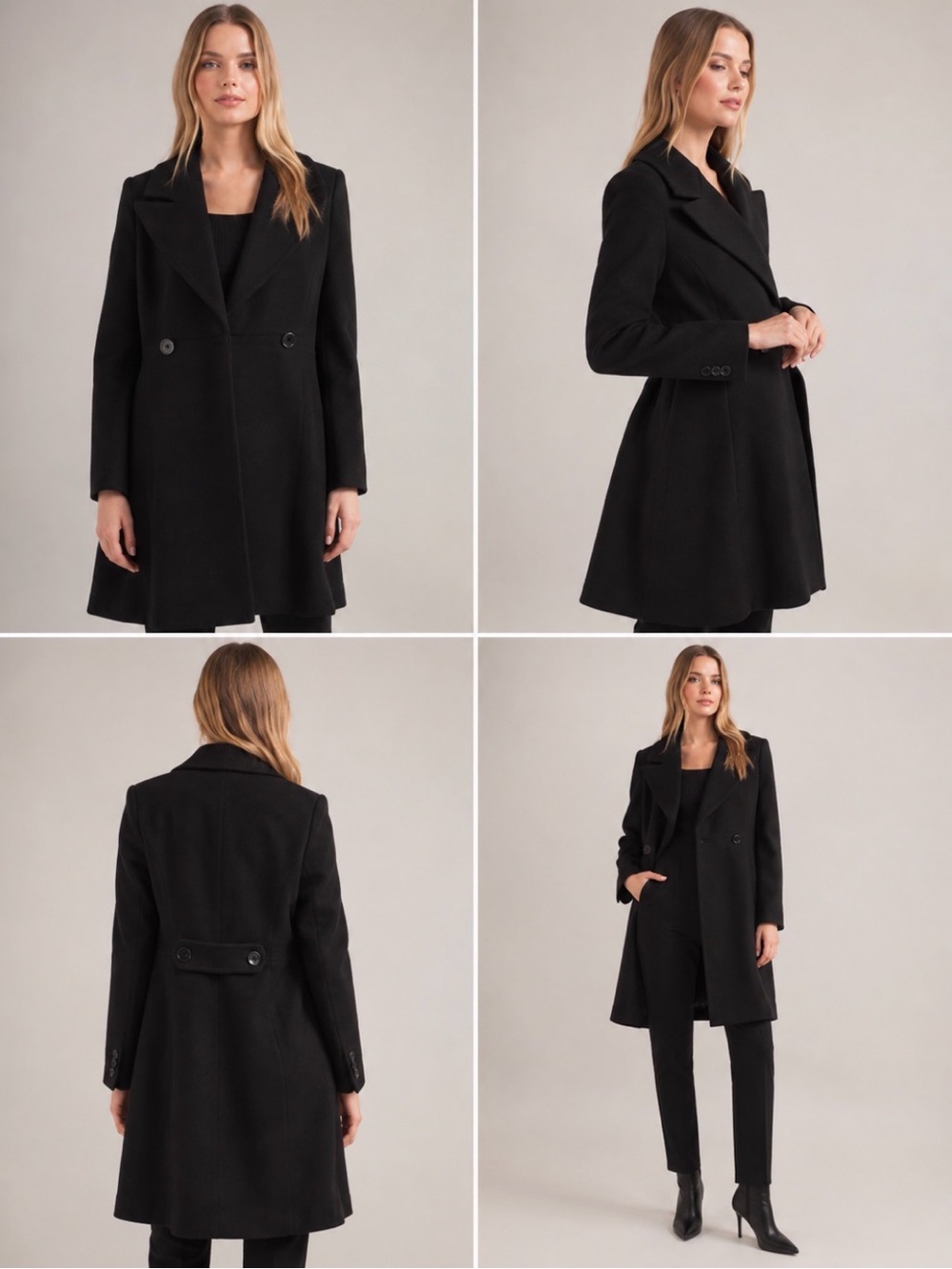 Ever New Black Double Breasted Long Coat Size US 6